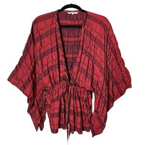 REDWOOD COURT Silk Blend Burgundy Red Kimono Style Topper Jacket Fairy Large